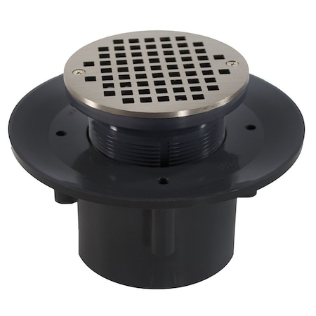 Jones Stephens 3inX4in Heavy Duty PVC Slab Drain Base with 3-1/2in Plastic Spud and 5in Nickel Bronze Strainer D49429